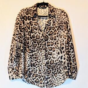 Zara Leopard Print Button Up Shirt - Size XS